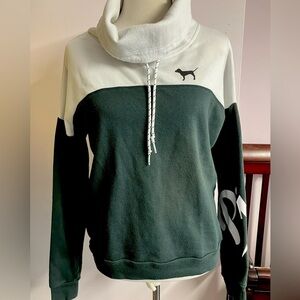 PINK Victoria’s Secret Women’s Cowl Neck Sweatshirt, S, Dk Green/White, Casual